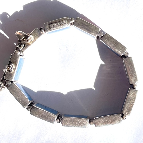 Vintage Taxco Sterling Silver Multiple Gemstone Rect. Panel Bracelet Reversible - Picture 12 of 17